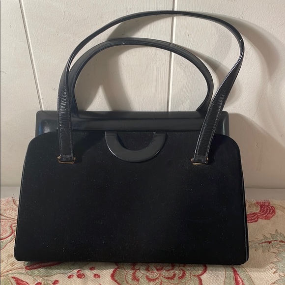 Coblentz Vtg Wood Closure Sophisticated Black Shoulder Bag Structured Design - Picture 1 of 14